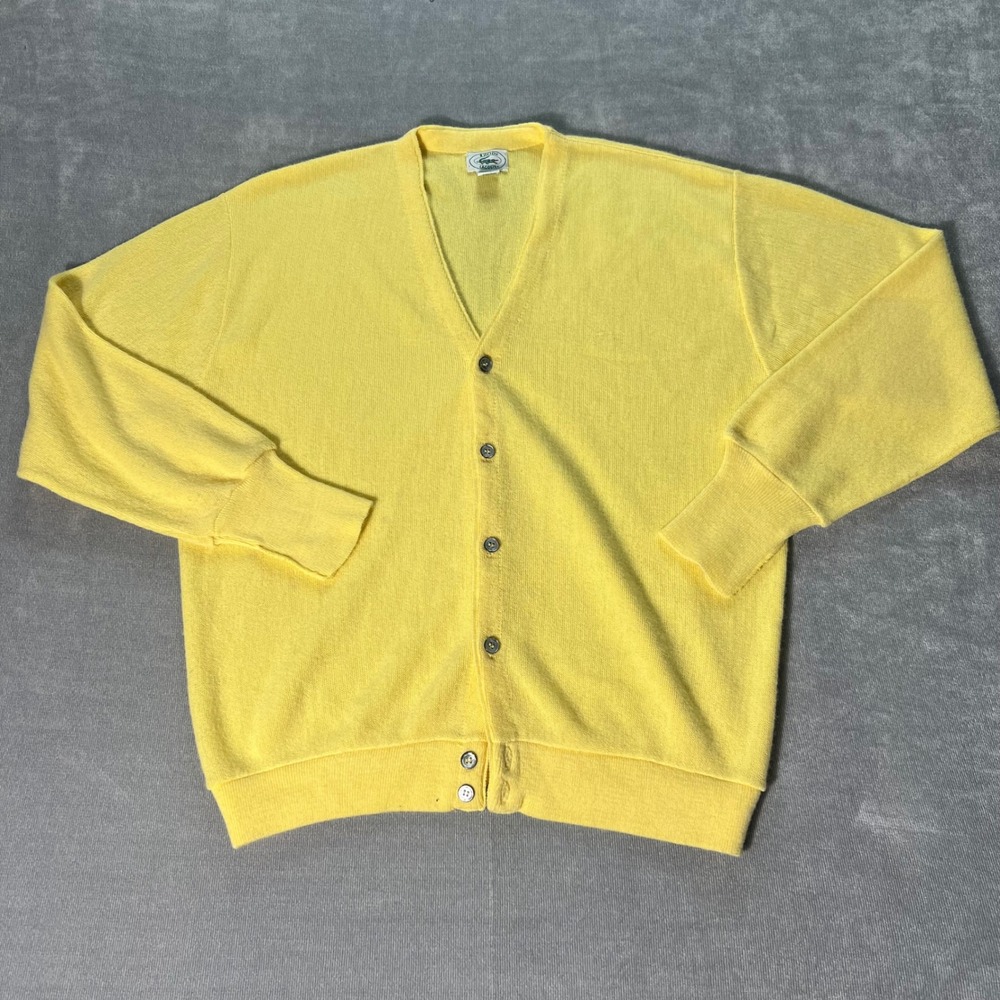 Vintage Izod Lacoste Yellow Cardigan Sweater Mens XL Orlon Acrylic Made in USA